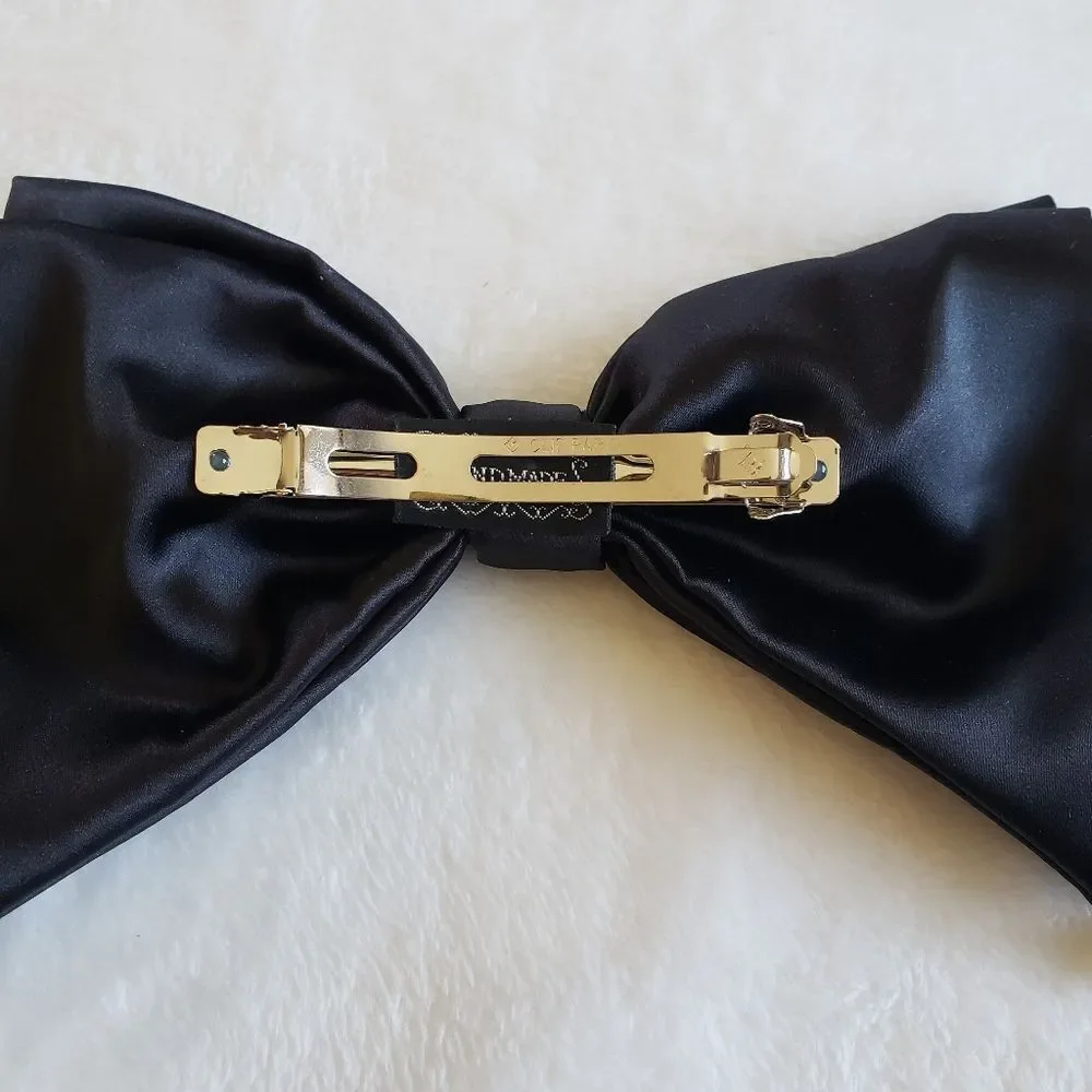 Black Satin Pearl Hair Bow